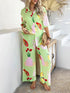 'Splendory' Collared Print Top and Pants Set - Celes Fashion